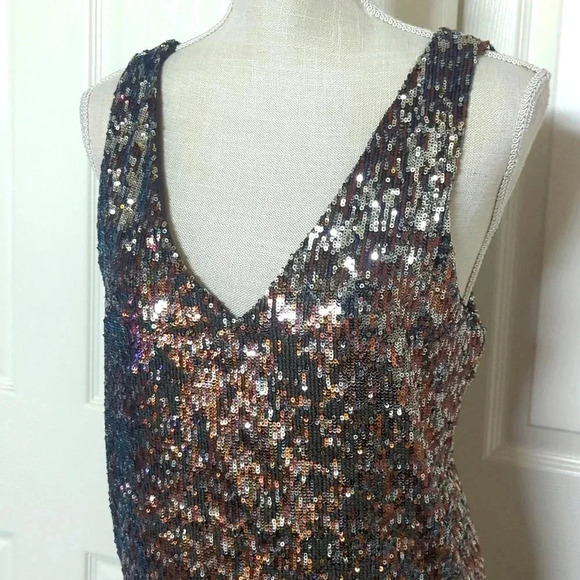 Sam Edelman Winter Folklore V-Neck Sleeveless Sequin Mini Dress - Picture 3 of 6